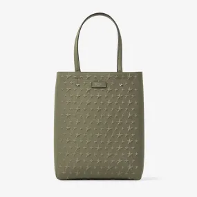 Lenny North-South M-M Green Embossed Canvas Tote Bag