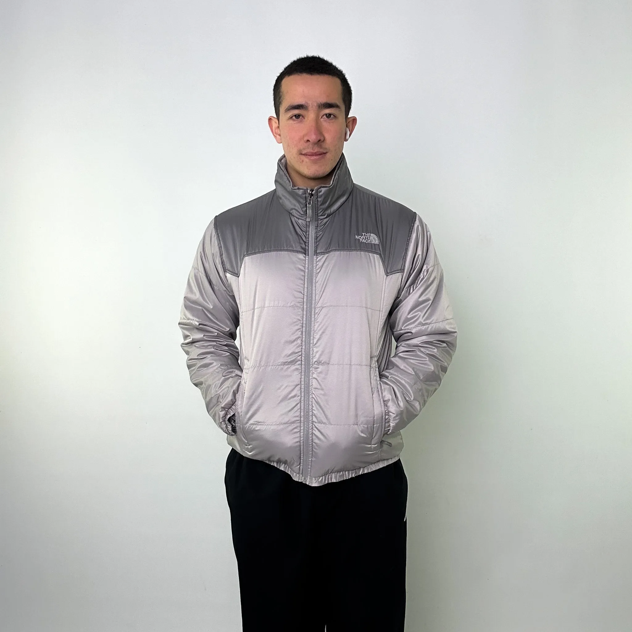 Light Grey 90s The North Face Light Puffer Jacket Coat (L)