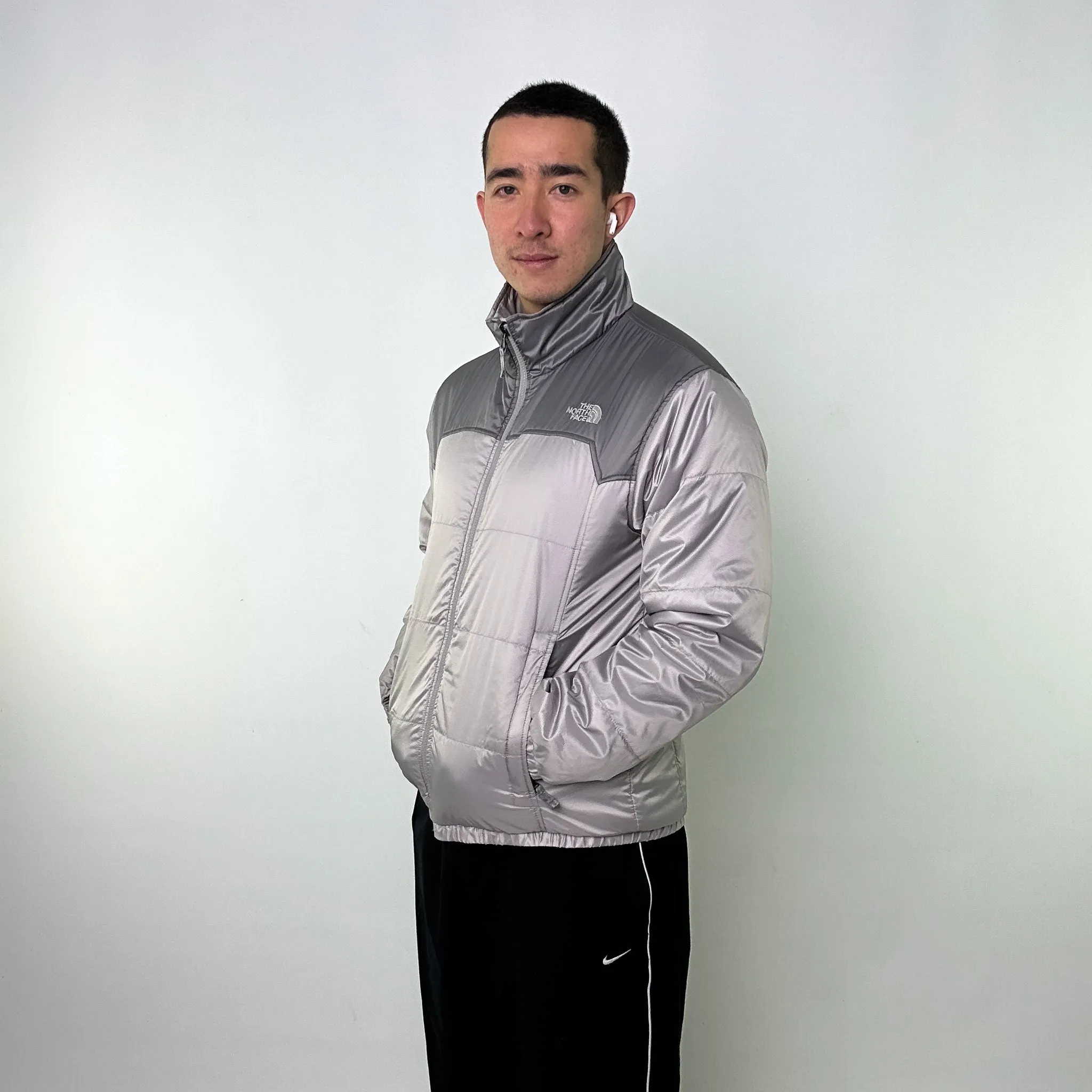 Light Grey 90s The North Face Light Puffer Jacket Coat (L)