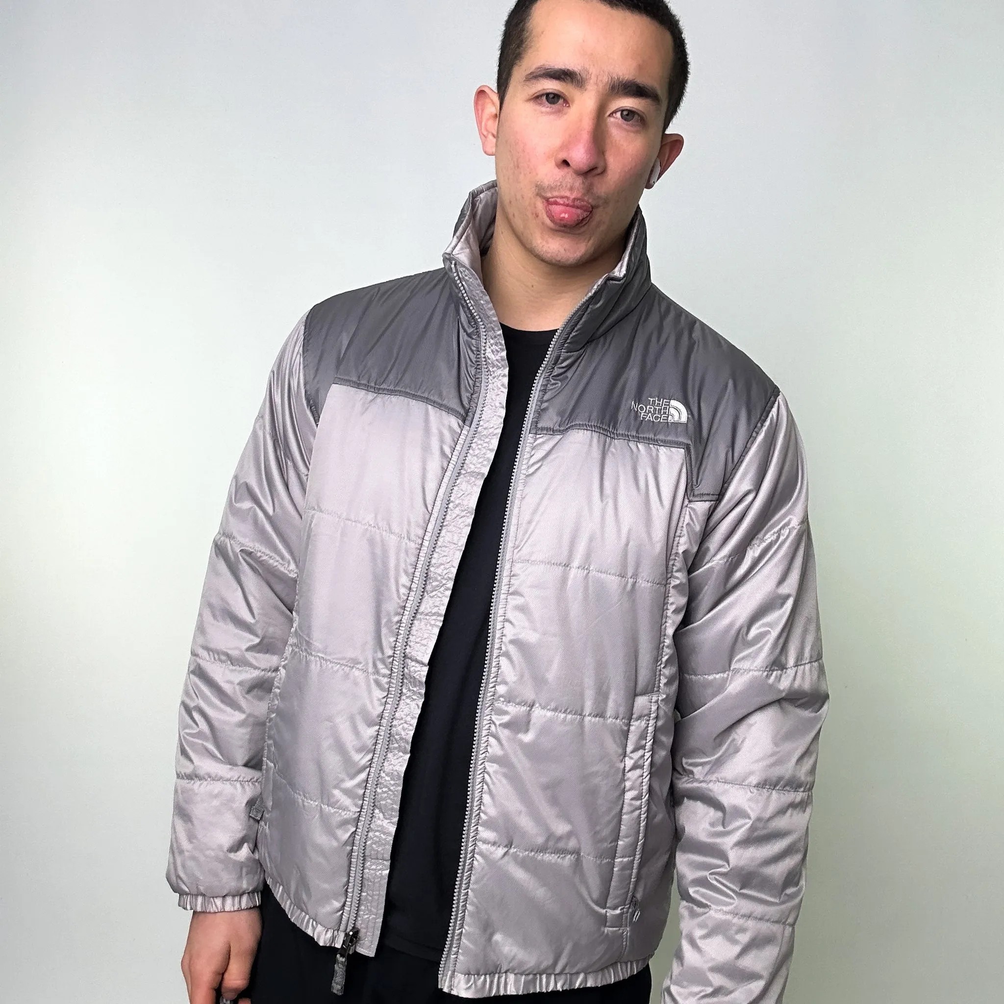 Light Grey 90s The North Face Light Puffer Jacket Coat (L)