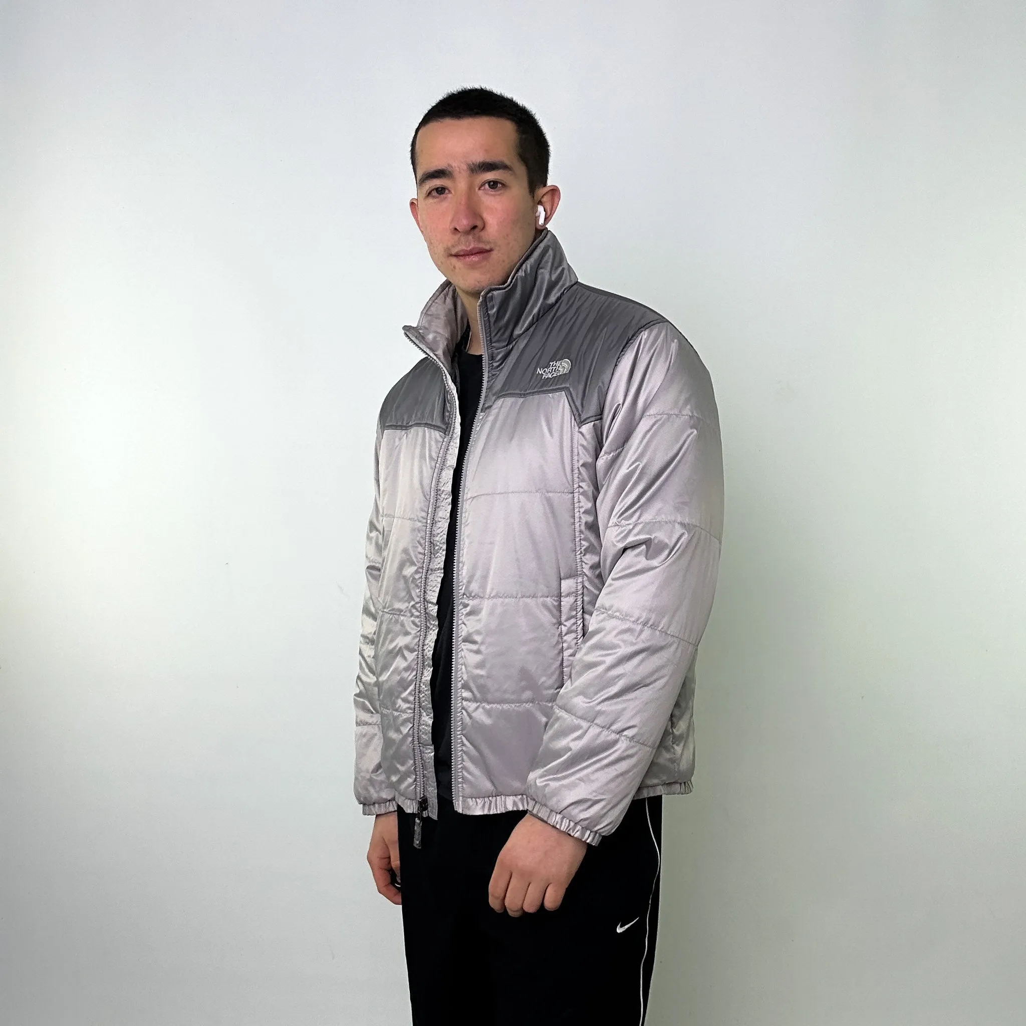 Light Grey 90s The North Face Light Puffer Jacket Coat (L)