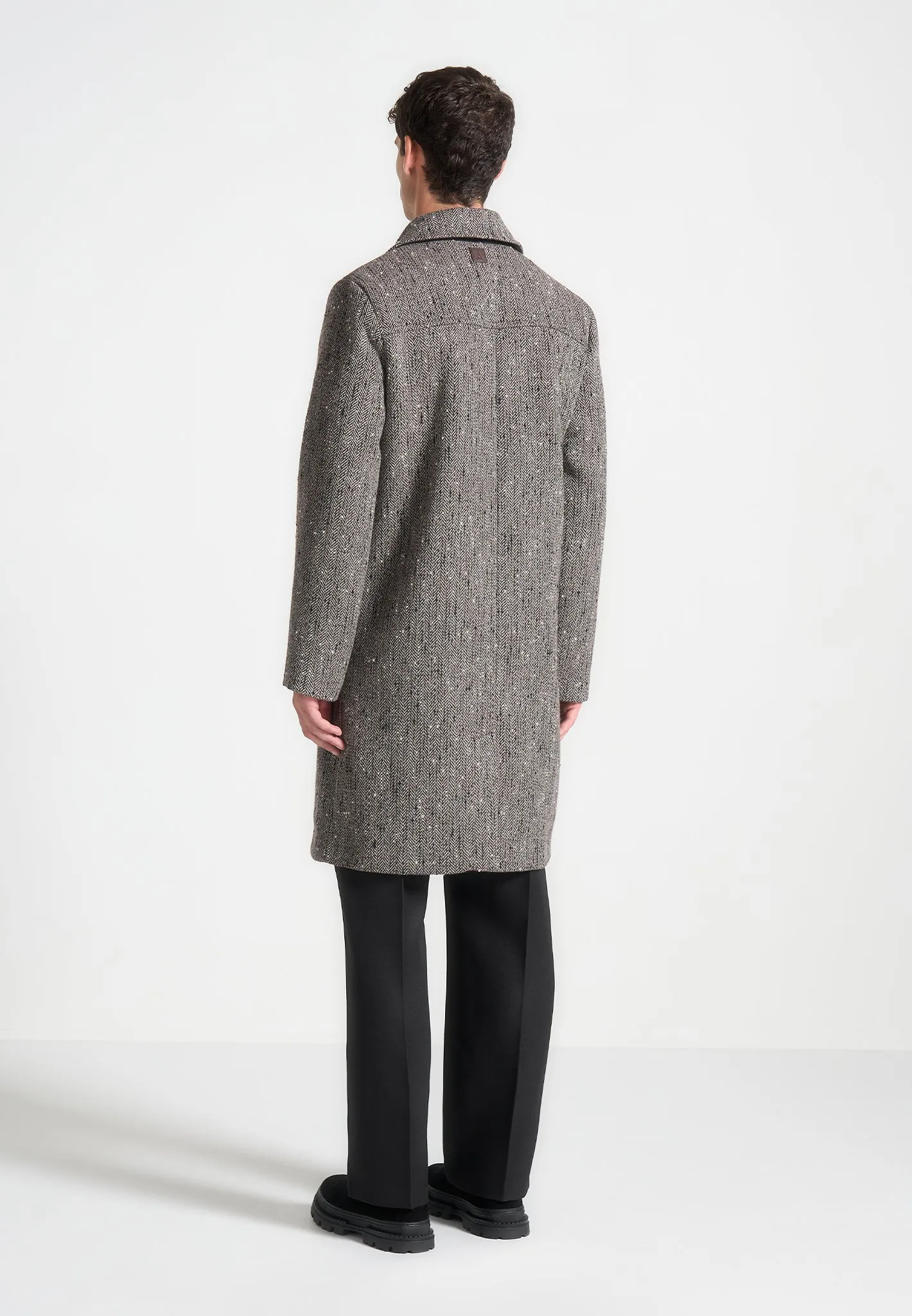 Limited Edition Herringbone Wool Double Breasted Coat - Brown