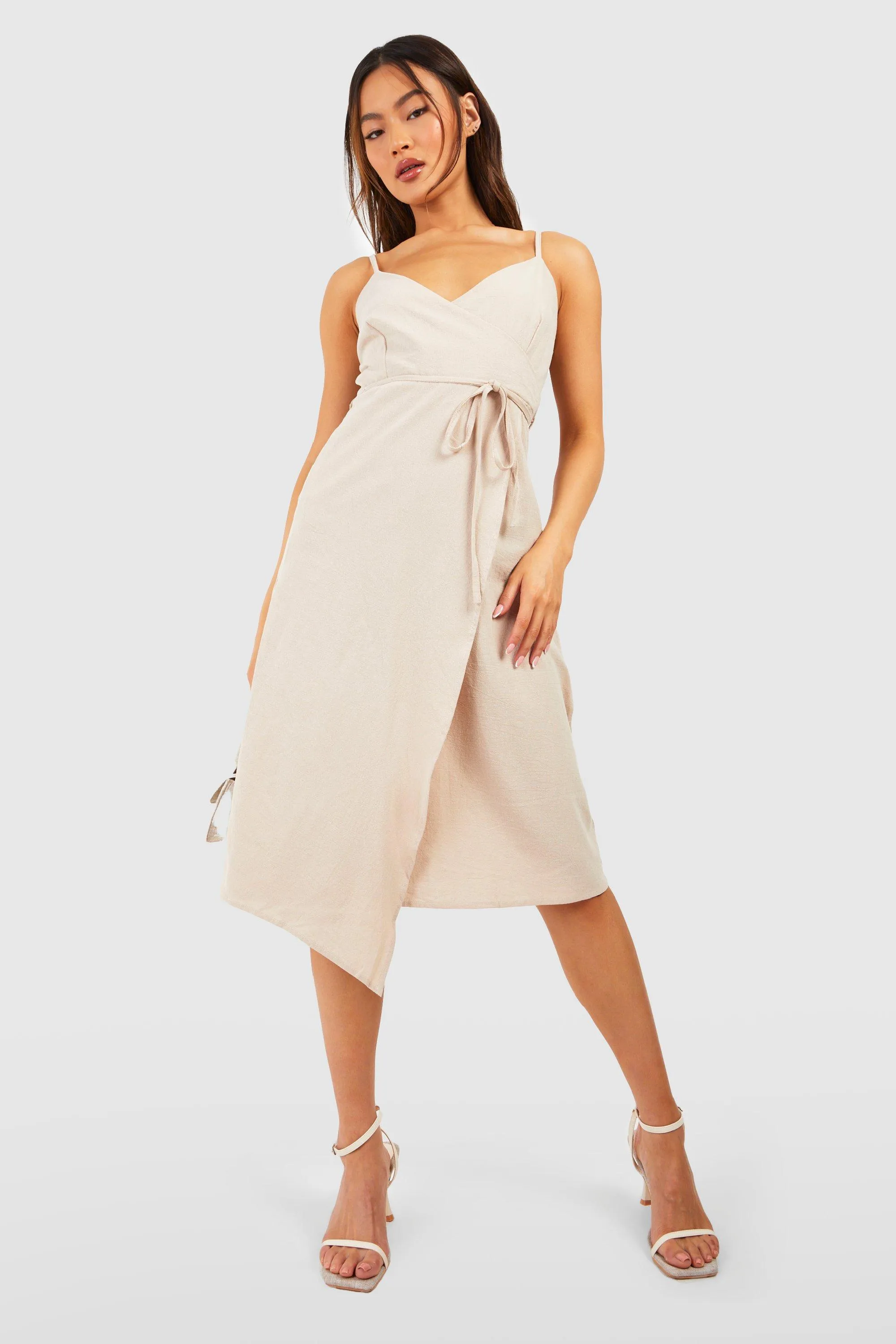 Linen Wrap Midi Dress