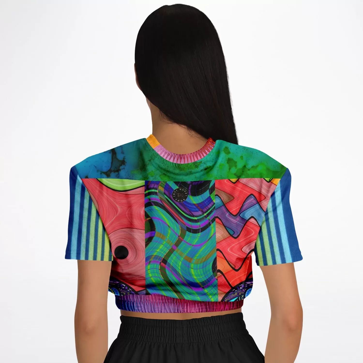 Me So Psychedelic Short Sleeve Cropped Eco-Poly Sweater