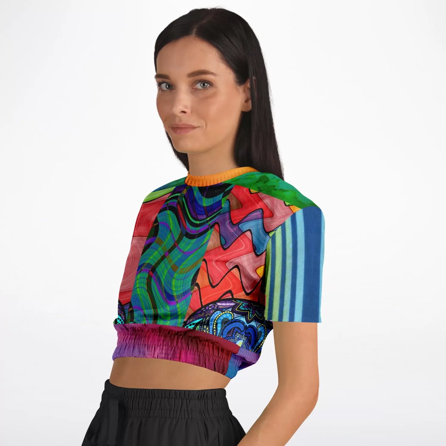 Me So Psychedelic Short Sleeve Cropped Eco-Poly Sweater