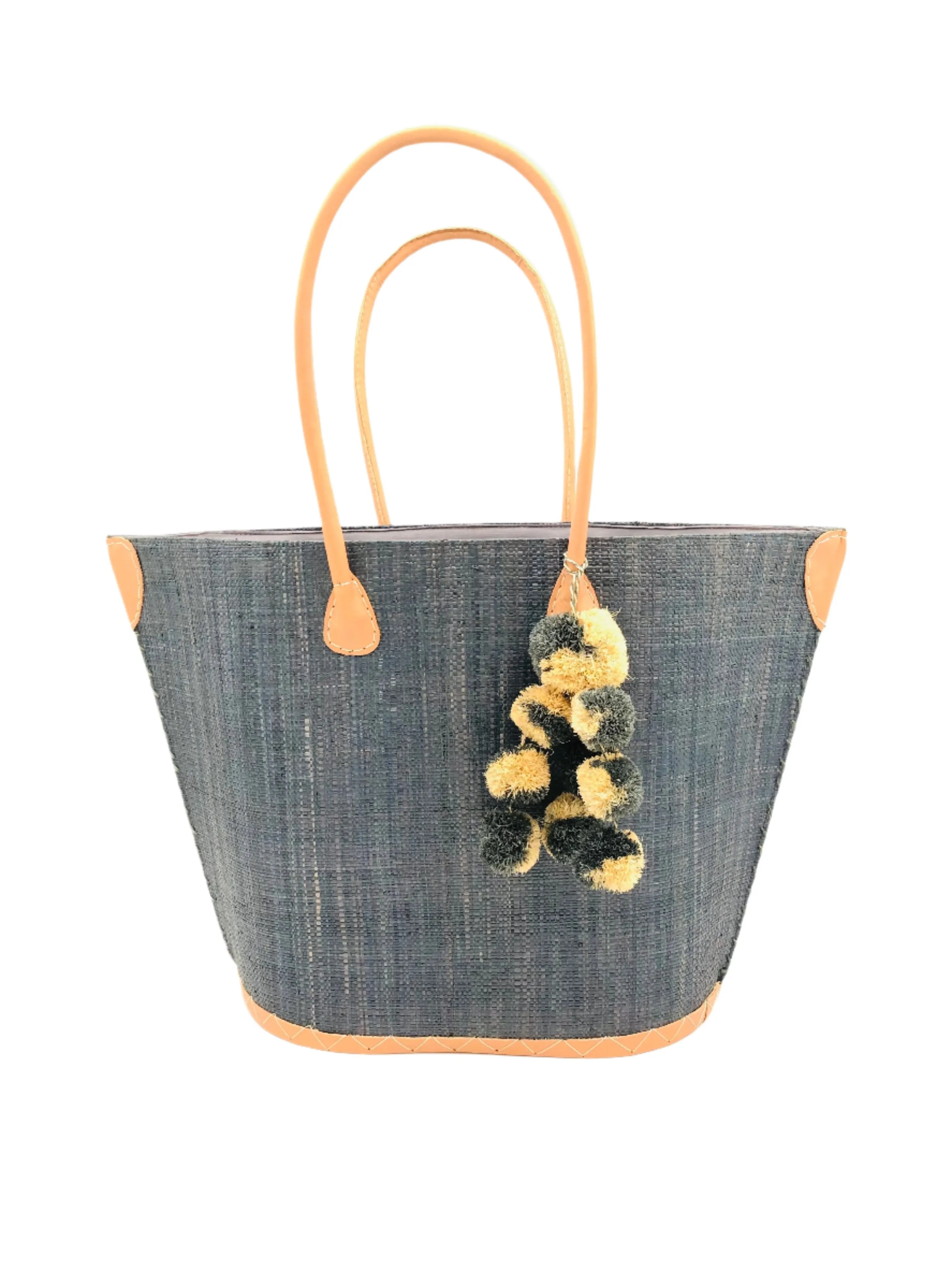 Melanga Straw Tote Bag with Waterfall Pompoms Charm Embellishment