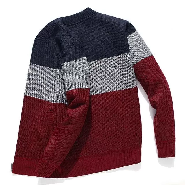 Men's Casual Fit Knitted Polyester V-neck Cardigan Sweater