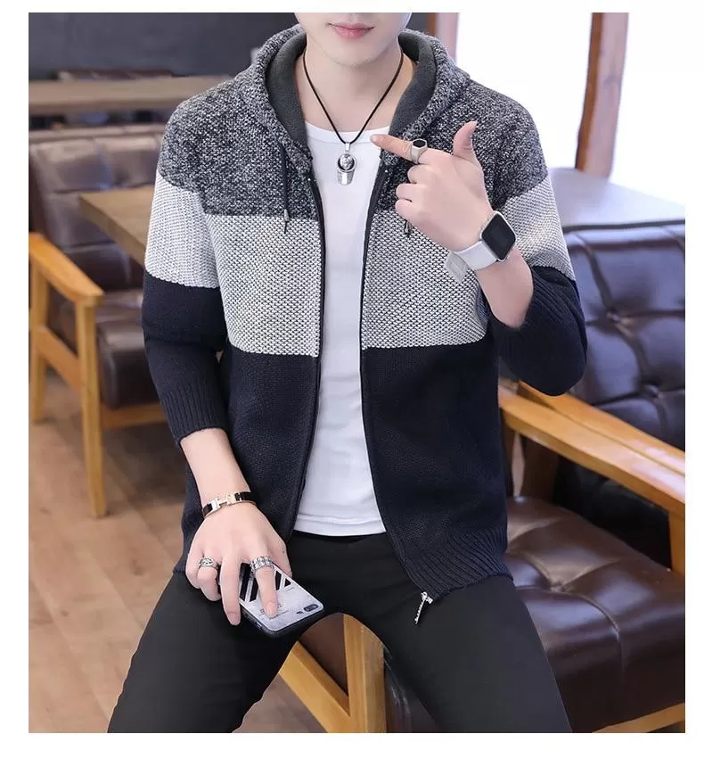 Men's Casual Fit Knitted Polyester V-neck Cardigan Sweater