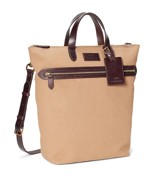 Men's Leather-Trim Canvas Tote Tan/Dark Brown