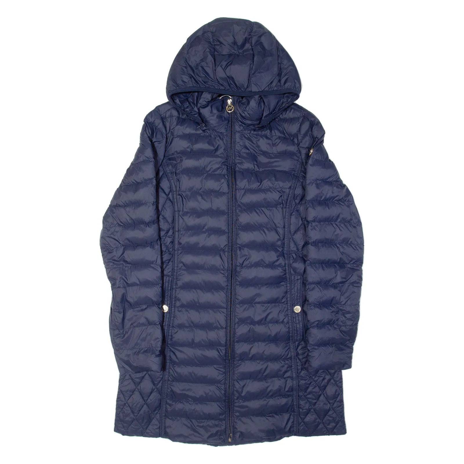 MICHAEL KORS Lightweight Down Insulated Womens Puffer Coat Blue Nylon Hooded S