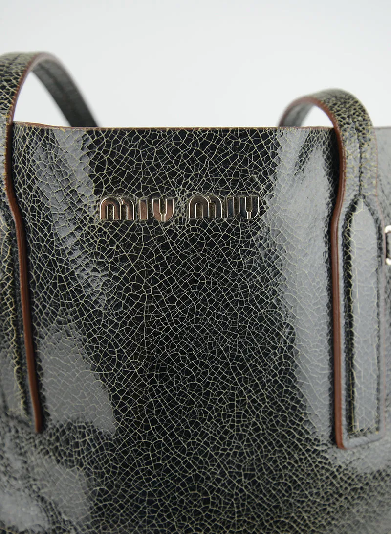 Miu Miu Shopper in pelle Craquelé grigia