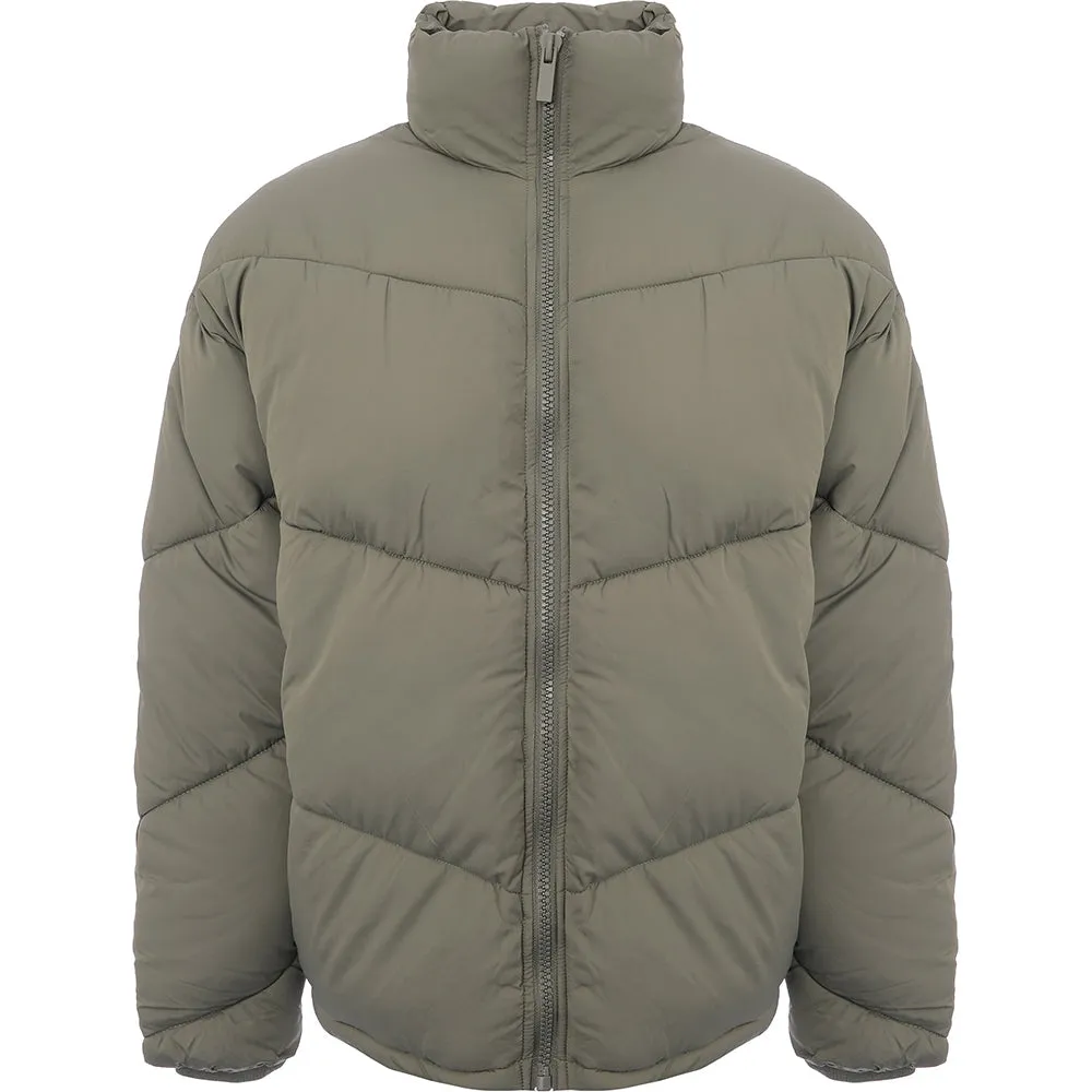 New Look Men's Green Funnel Neck Puffer Jacket with Chevron Design