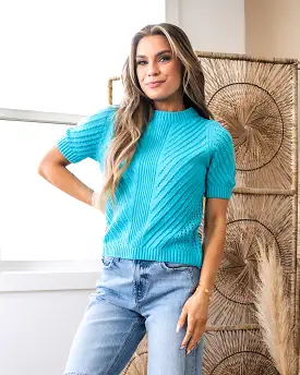 NEW! Valerie Textured Short Sleeve Sweater - Turquoise