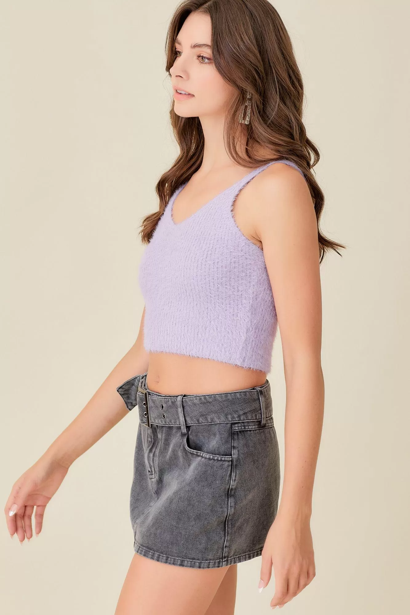 Olive and Bette's - Fuzzy Sweater Crop Top - Soft Lilac