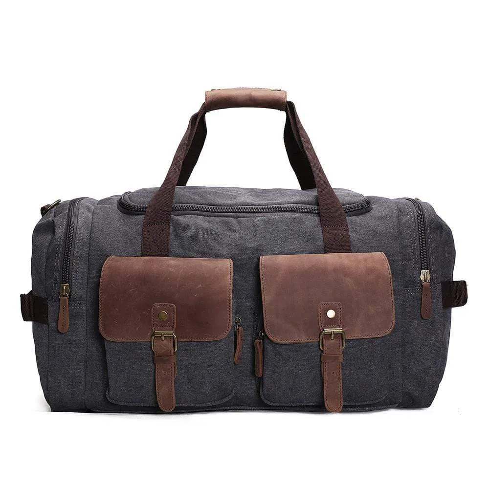 Oversized Canvas & Leather Weekend Duffel Bag