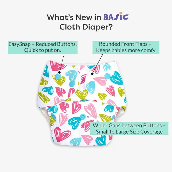 Pack of 2 BASIC Diaper, New & Improved with EasySnap & Quick Dry UltraThin Pad - (2 Shell + 2 Pads)