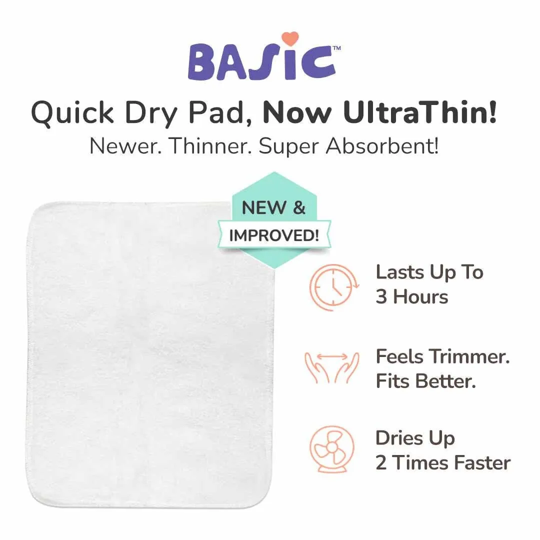 Pack of 2 BASIC Diaper, New & Improved with EasySnap & Quick Dry UltraThin Pad - (2 Shell + 2 Pads)