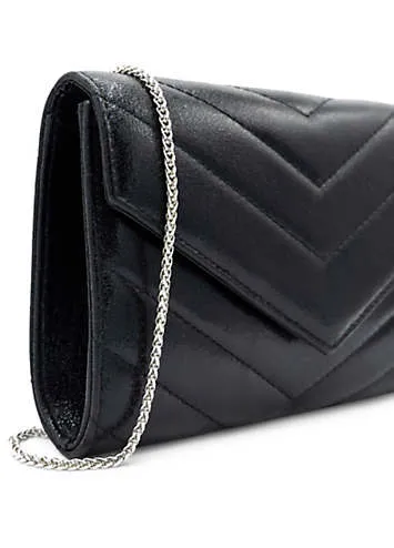 Paradox London Black Metallic ’Dextra’ Quilted Clutch Bag | Grattan