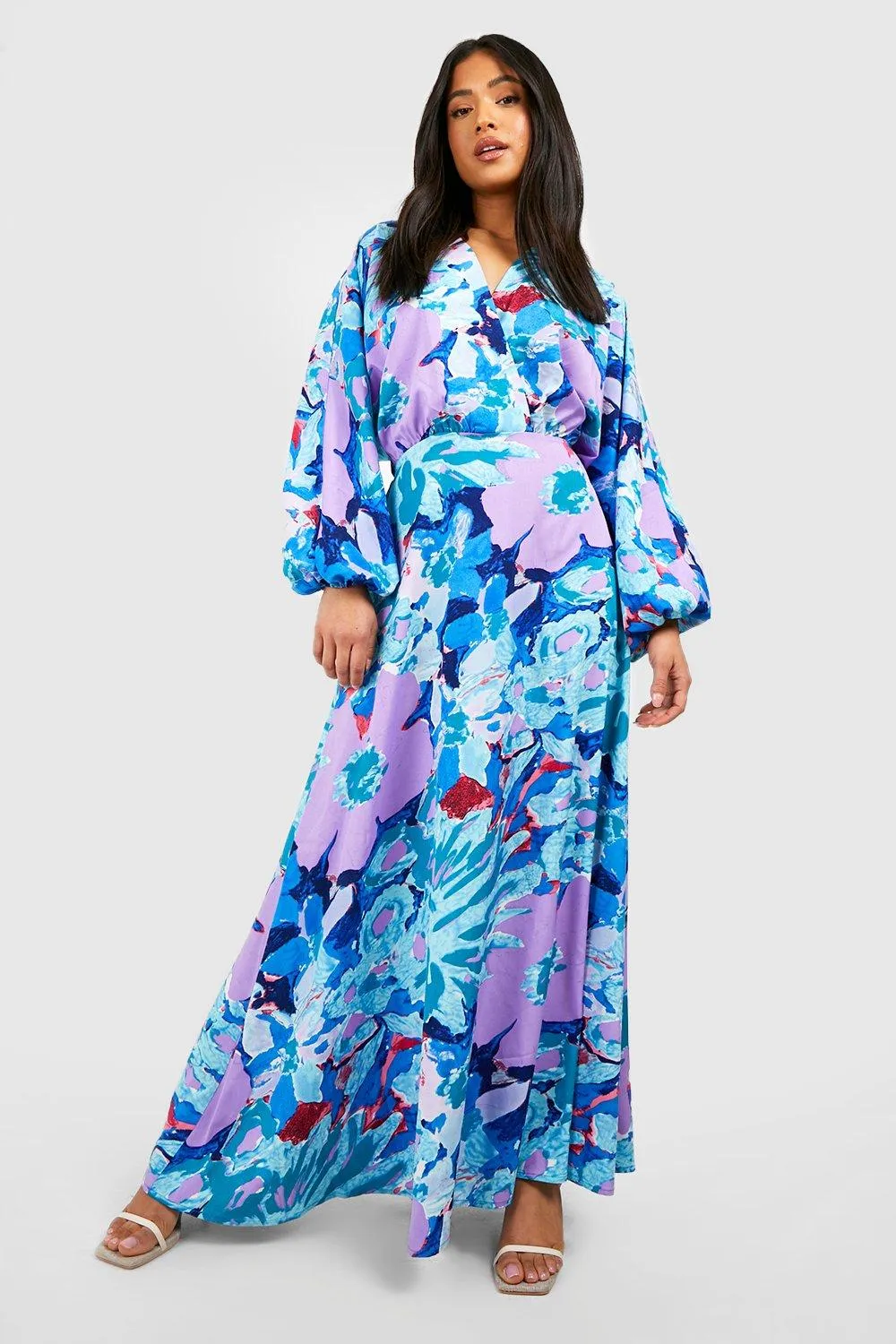 Petite Floral Puff Sleeve Wrap Maxi Dress