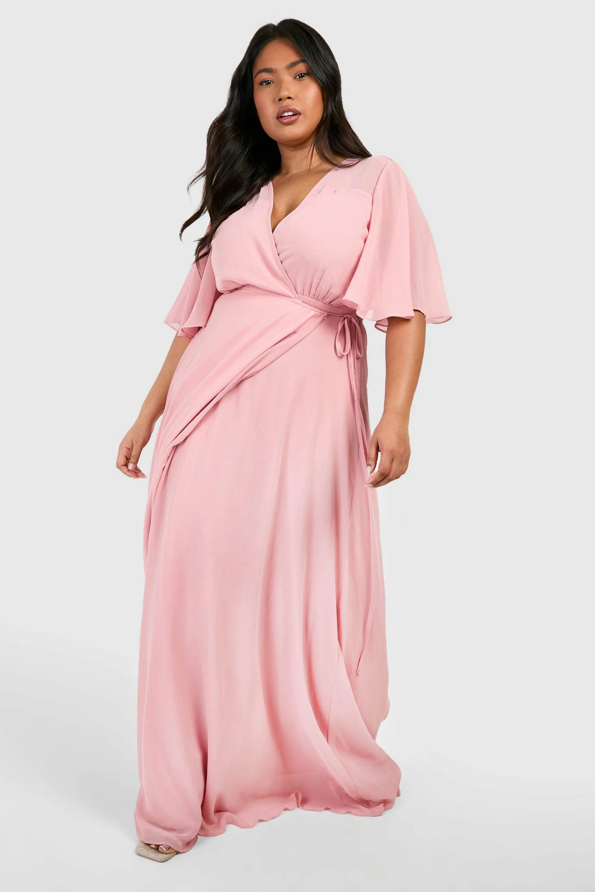 Plus Angel Sleeve Wrap Bridesmaid Dress