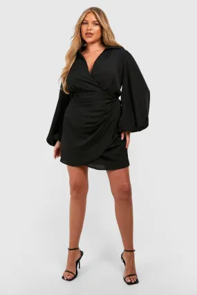 Plus Blouson Sleeve Wrap  Dress