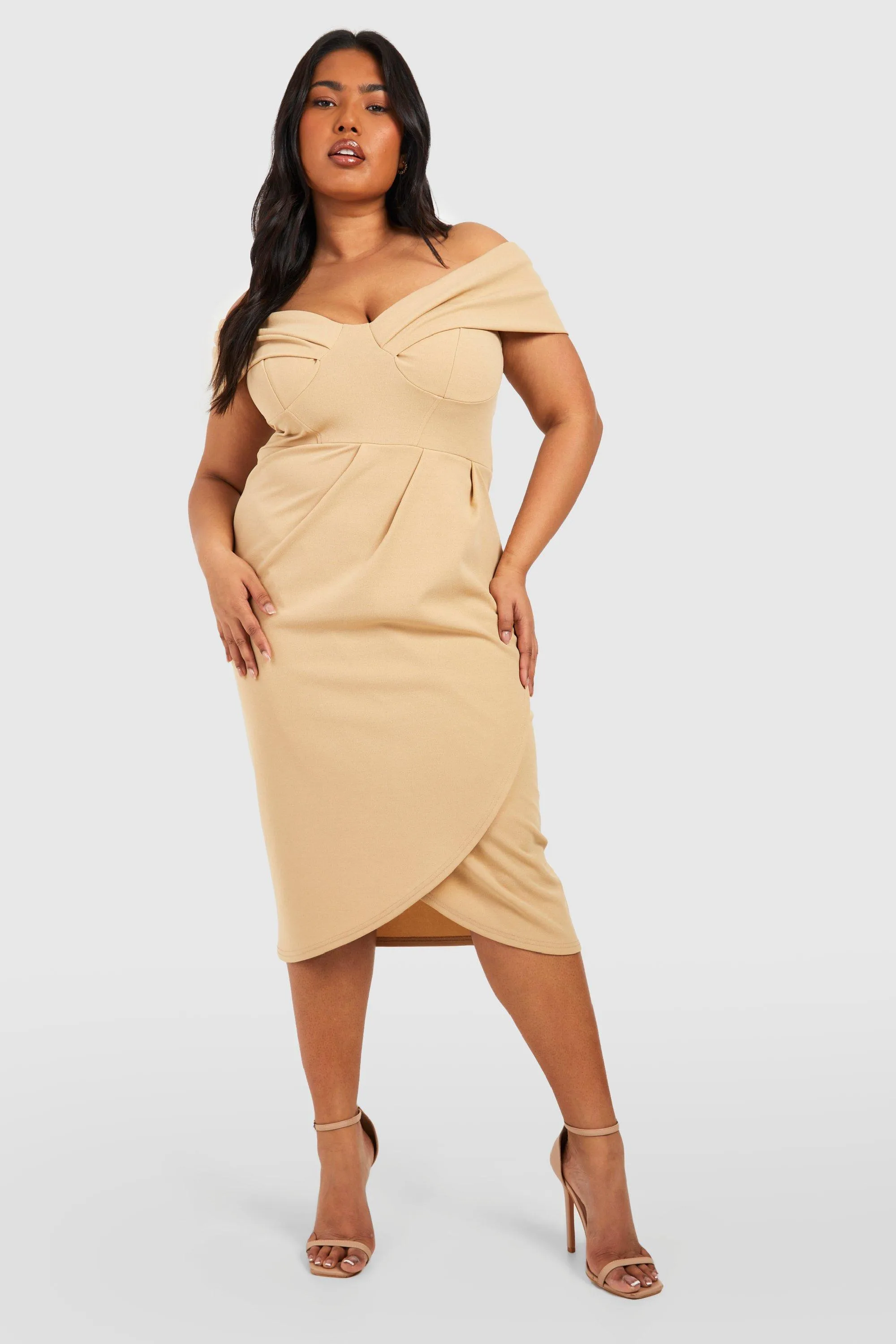 Plus Corset Off Shoulder Wrap Midi Dress