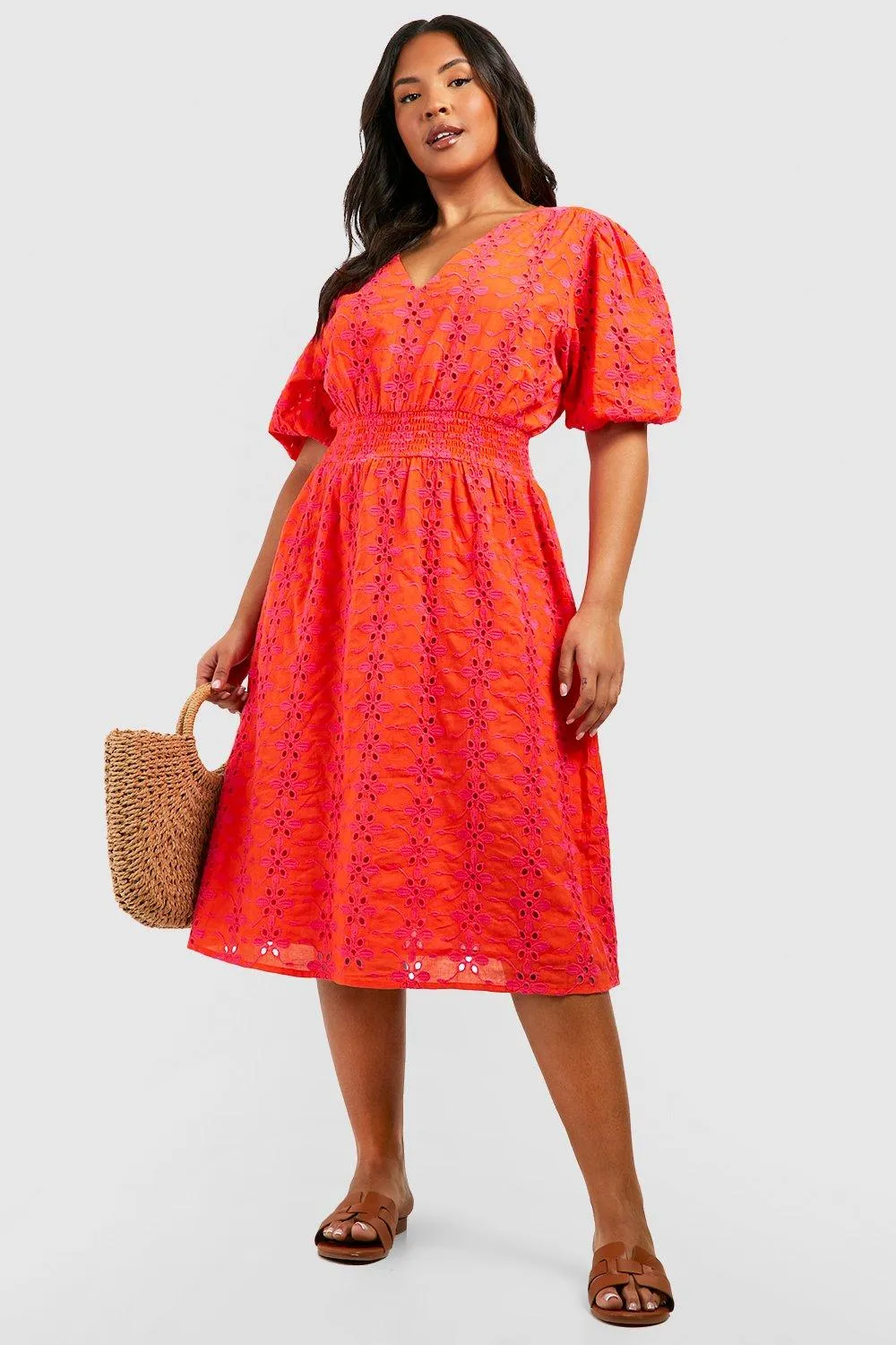 Plus Eyelet Wrap Midi Dress