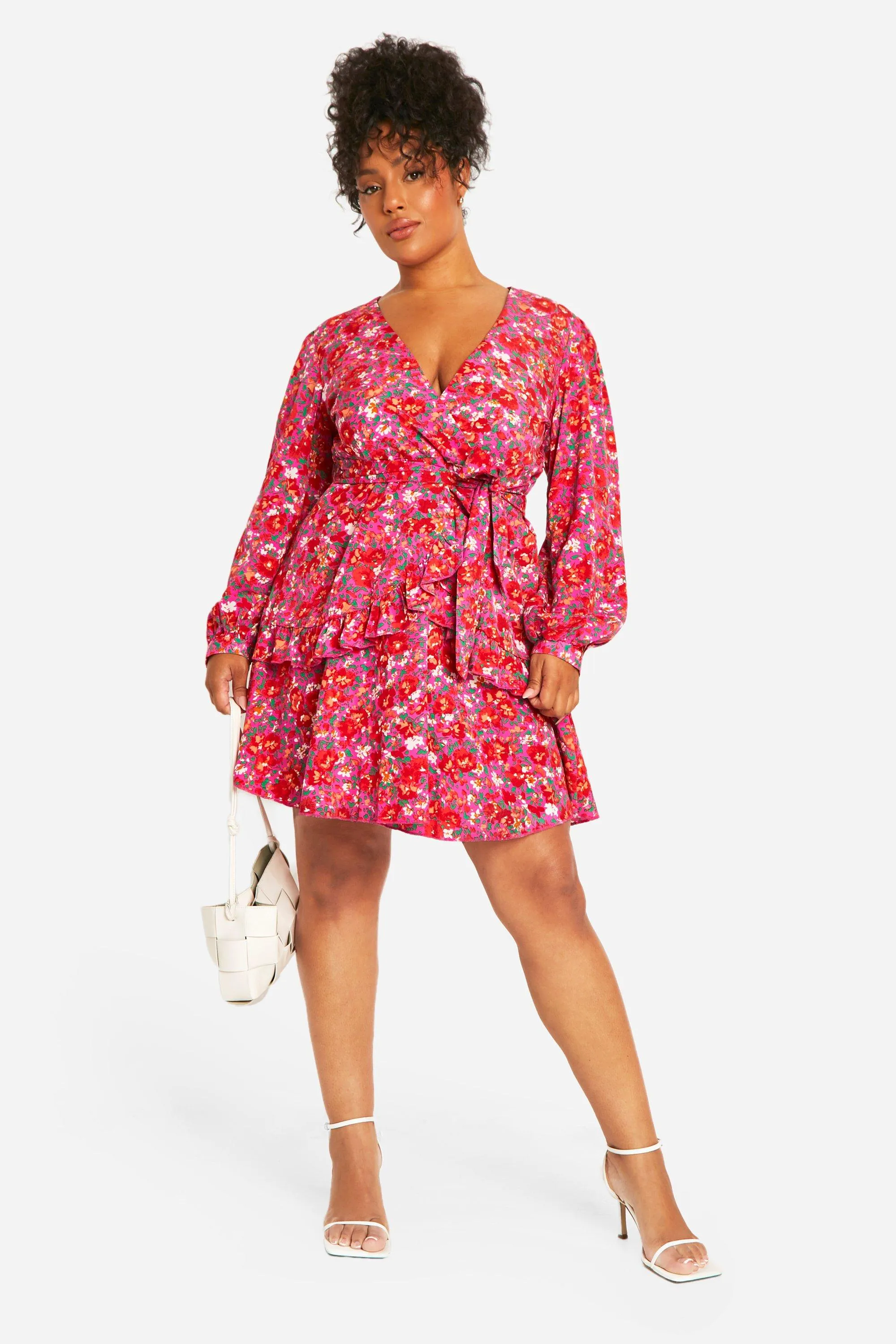 Plus Floral Ruffle Wrap Skater Dress