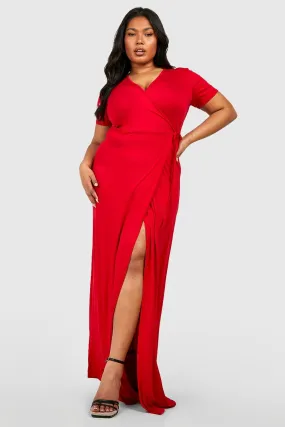 Plus Jersey Knit Wrap Front Maxi Dress