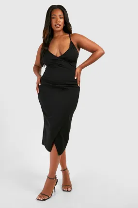 Plus Scuba Ruched Wrap Midi Dress