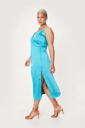 Plus Size Wrap Strappy Satin Midi Dress