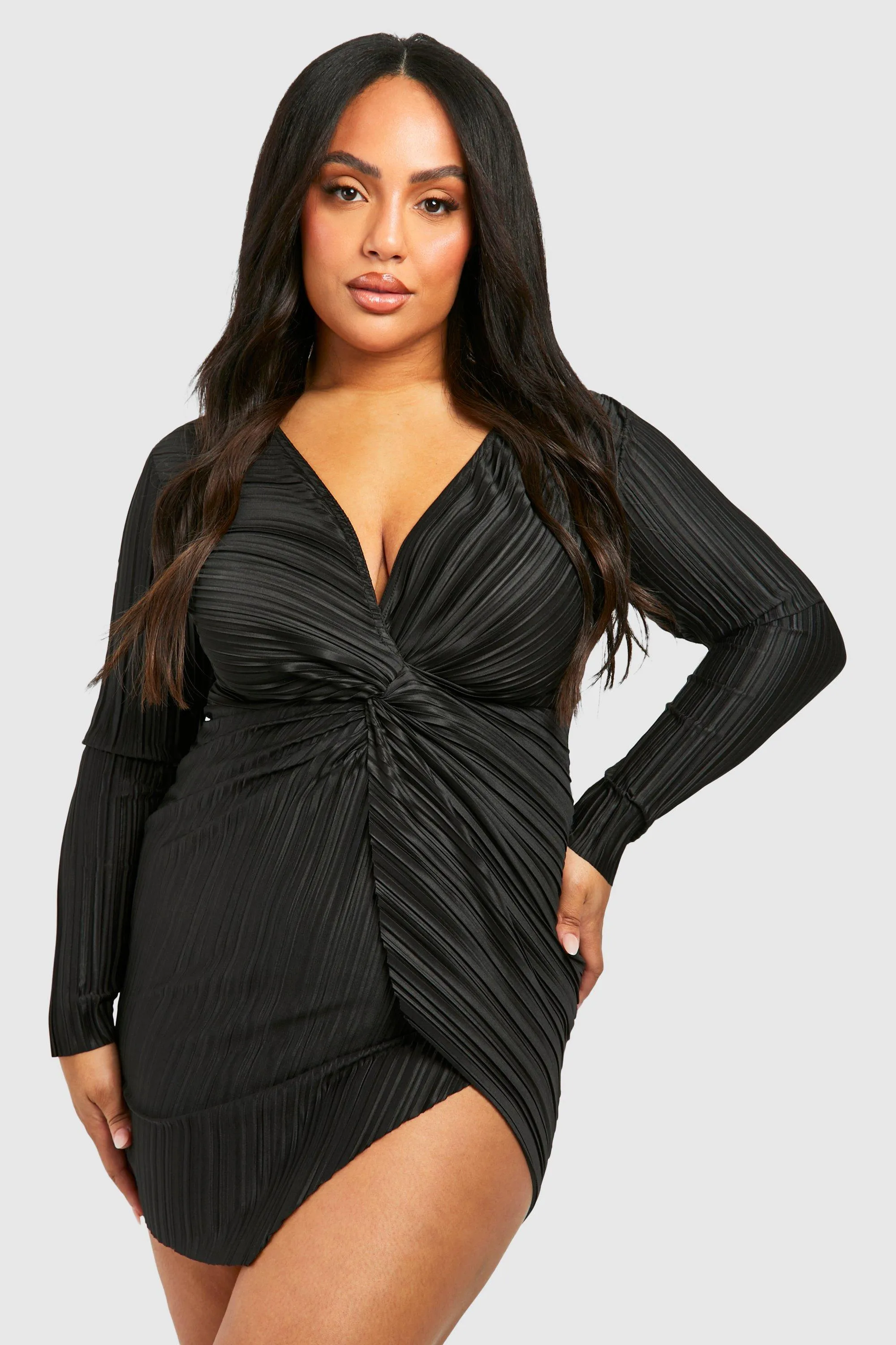 Plus Wide Plisse Twist Front Wrap Dress