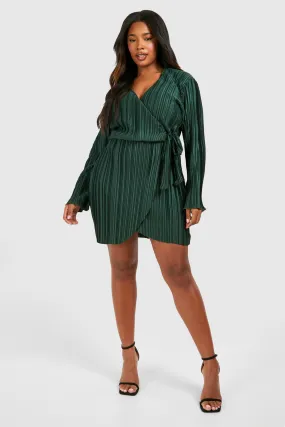 Plus Wide Plisse Wrap Shirt Dress