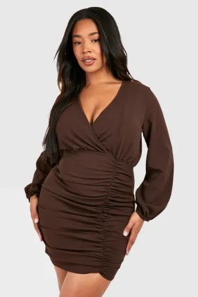 Plus Wrap Ruched Bodycon Dress