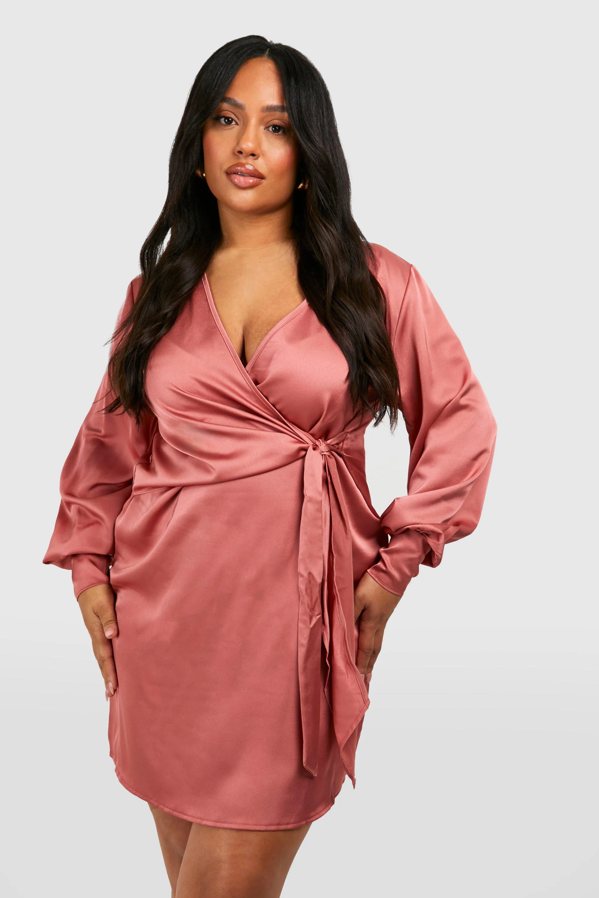 Plus Wrap Satin Dress