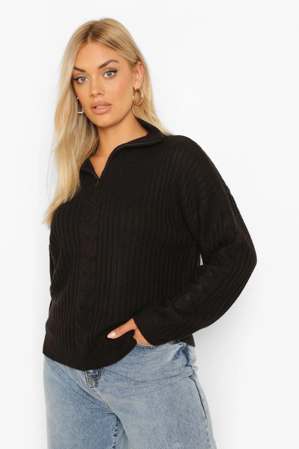 Plus Zip Up Knitted Sweater