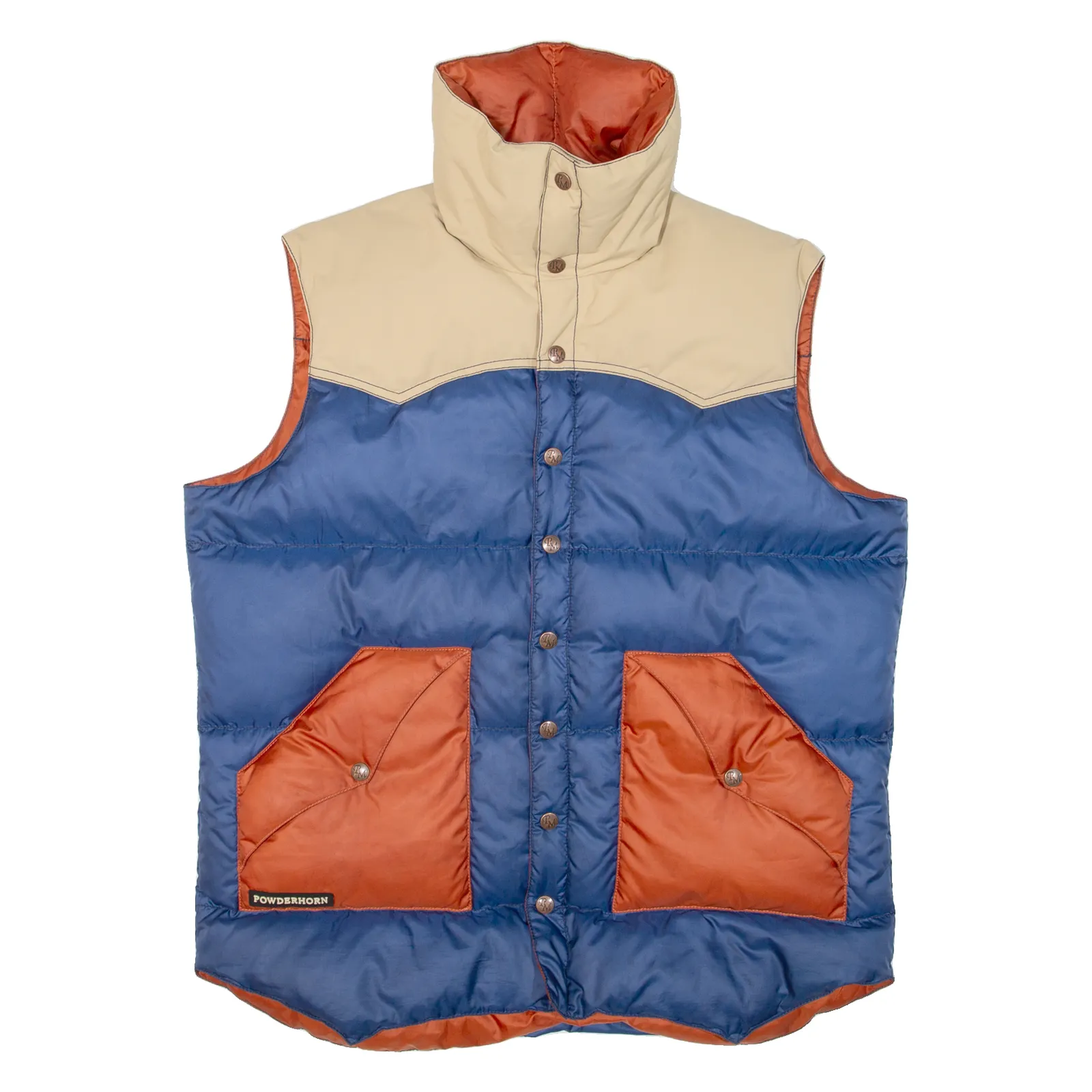 POWDERHORN MOUNTAINEERING Insulated Mens Puffer Gilet Blue Colourblock L