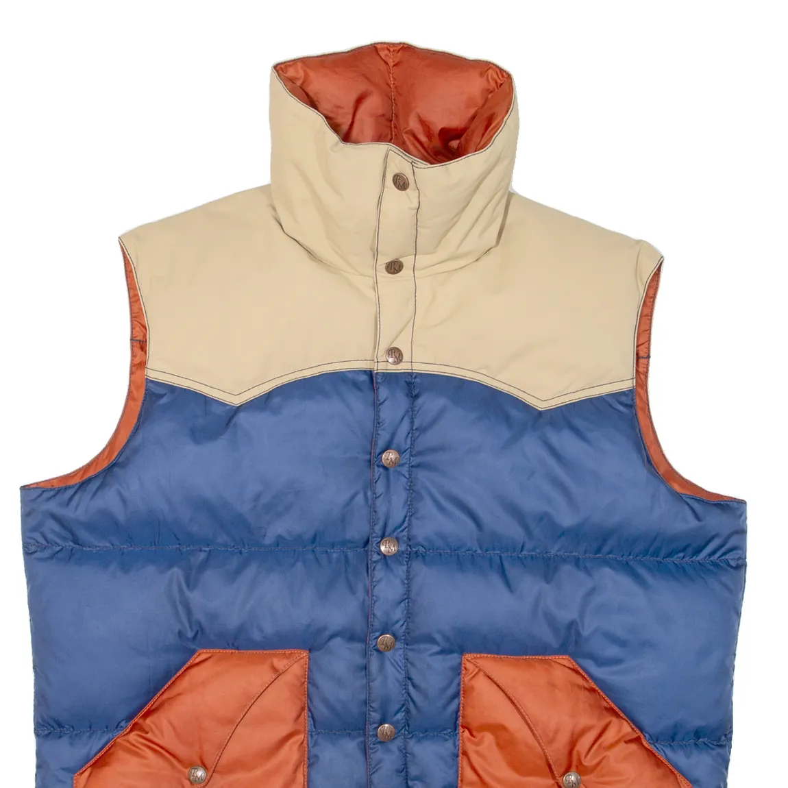 POWDERHORN MOUNTAINEERING Insulated Mens Puffer Gilet Blue Colourblock L