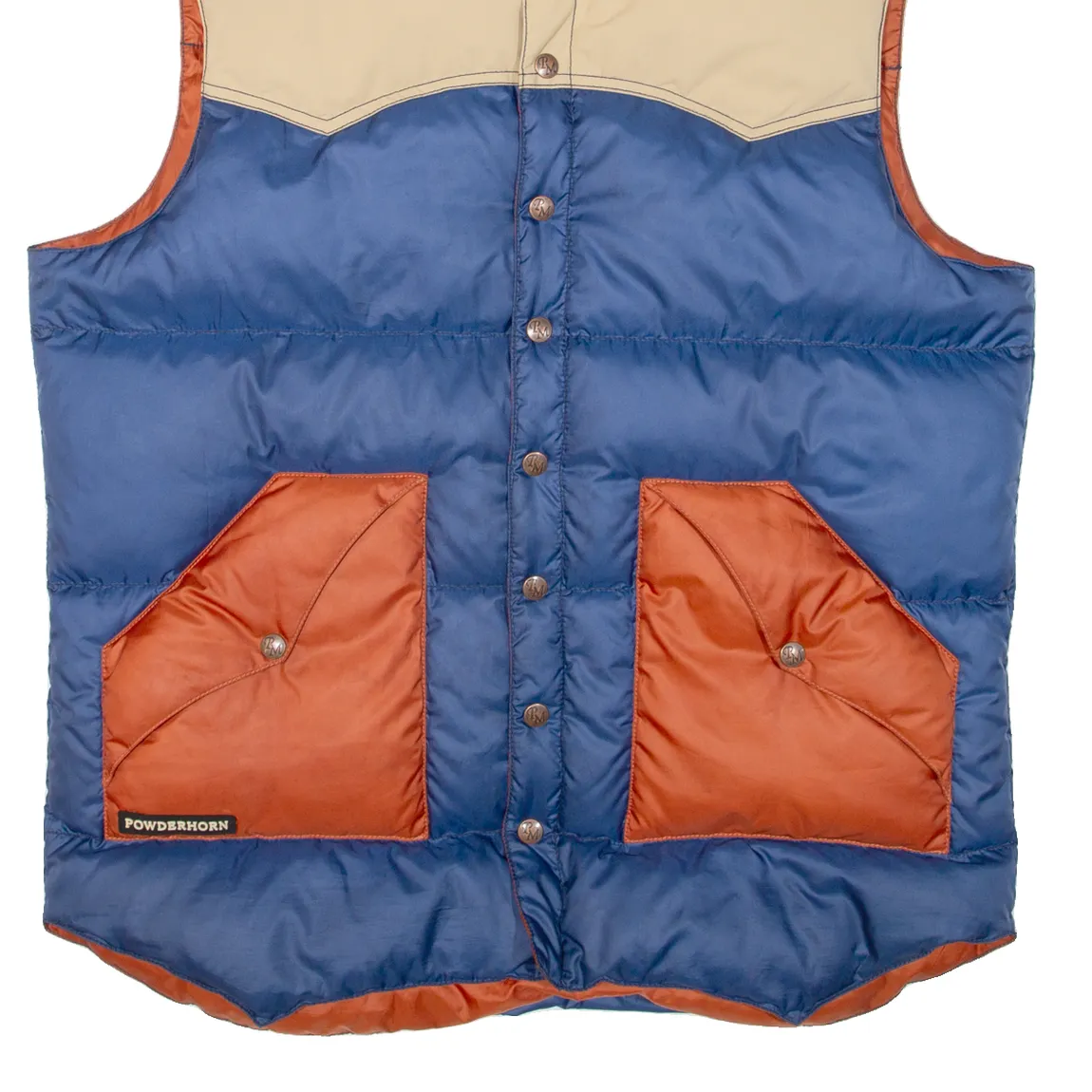 POWDERHORN MOUNTAINEERING Insulated Mens Puffer Gilet Blue Colourblock L