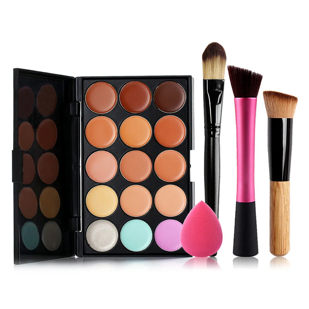 Pressional Cosmetic Makeup 15 Concealer Makeup Tool Stonge Puff foundation Powder Angled Brush