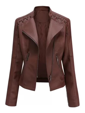 Pu Faux Leather Jackets Motorcycle Suit Casual Slim for Women