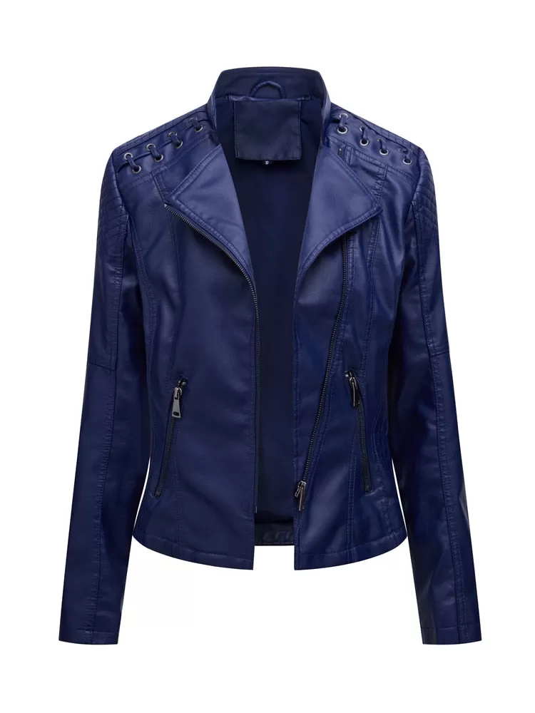 Pu Faux Leather Jackets Motorcycle Suit Casual Slim for Women