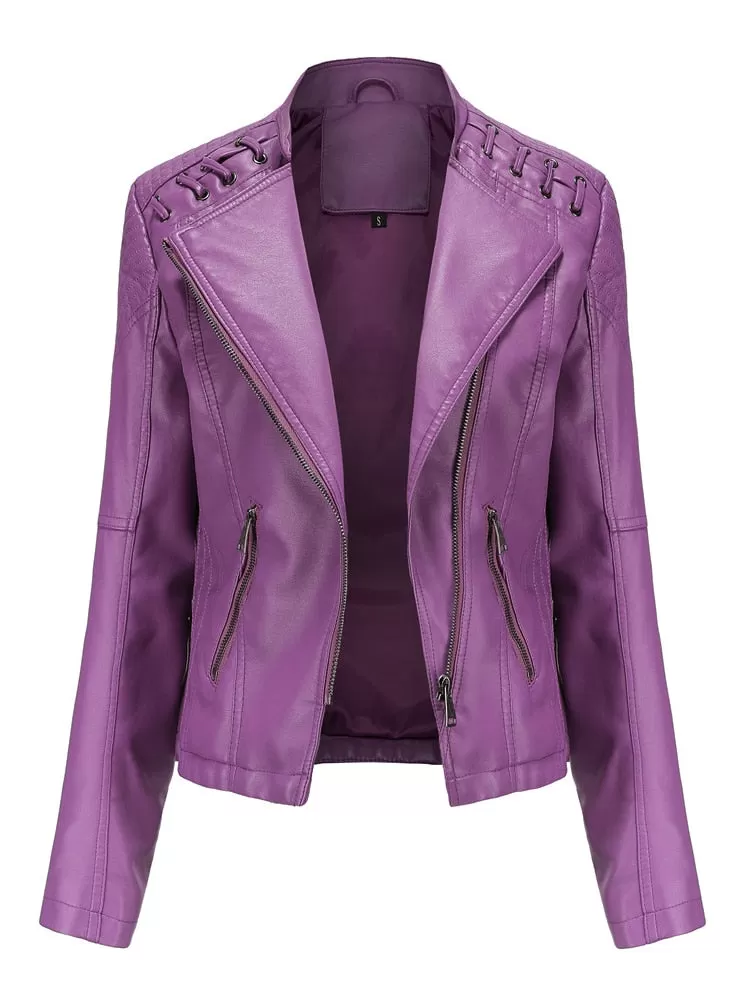 Pu Faux Leather Jackets Motorcycle Suit Casual Slim for Women