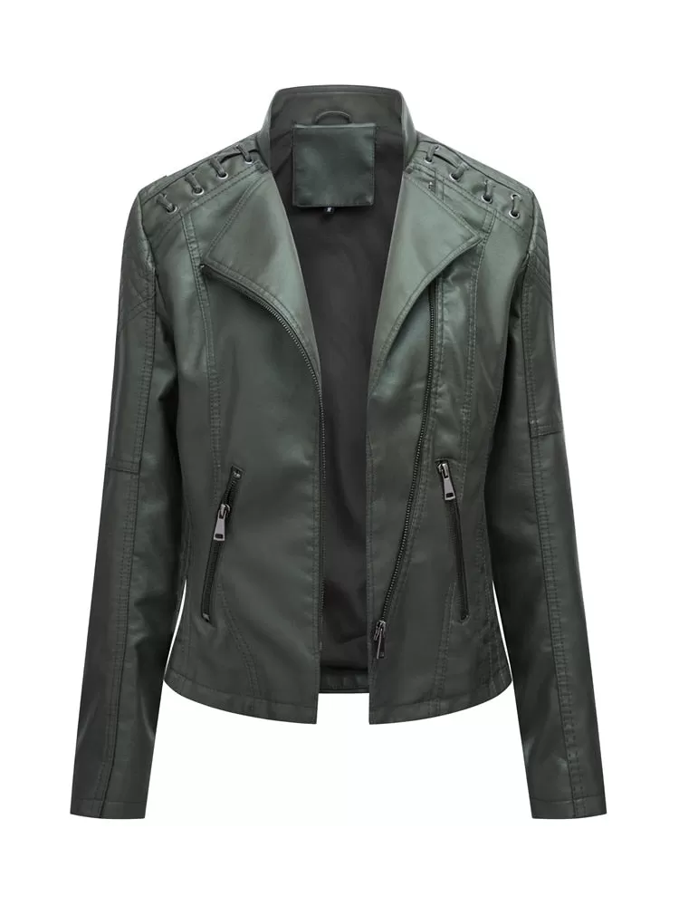 Pu Faux Leather Jackets Motorcycle Suit Casual Slim for Women