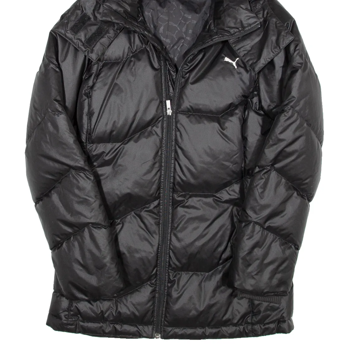 PUMA Womens Puffer Jacket Black Hooded UK 14