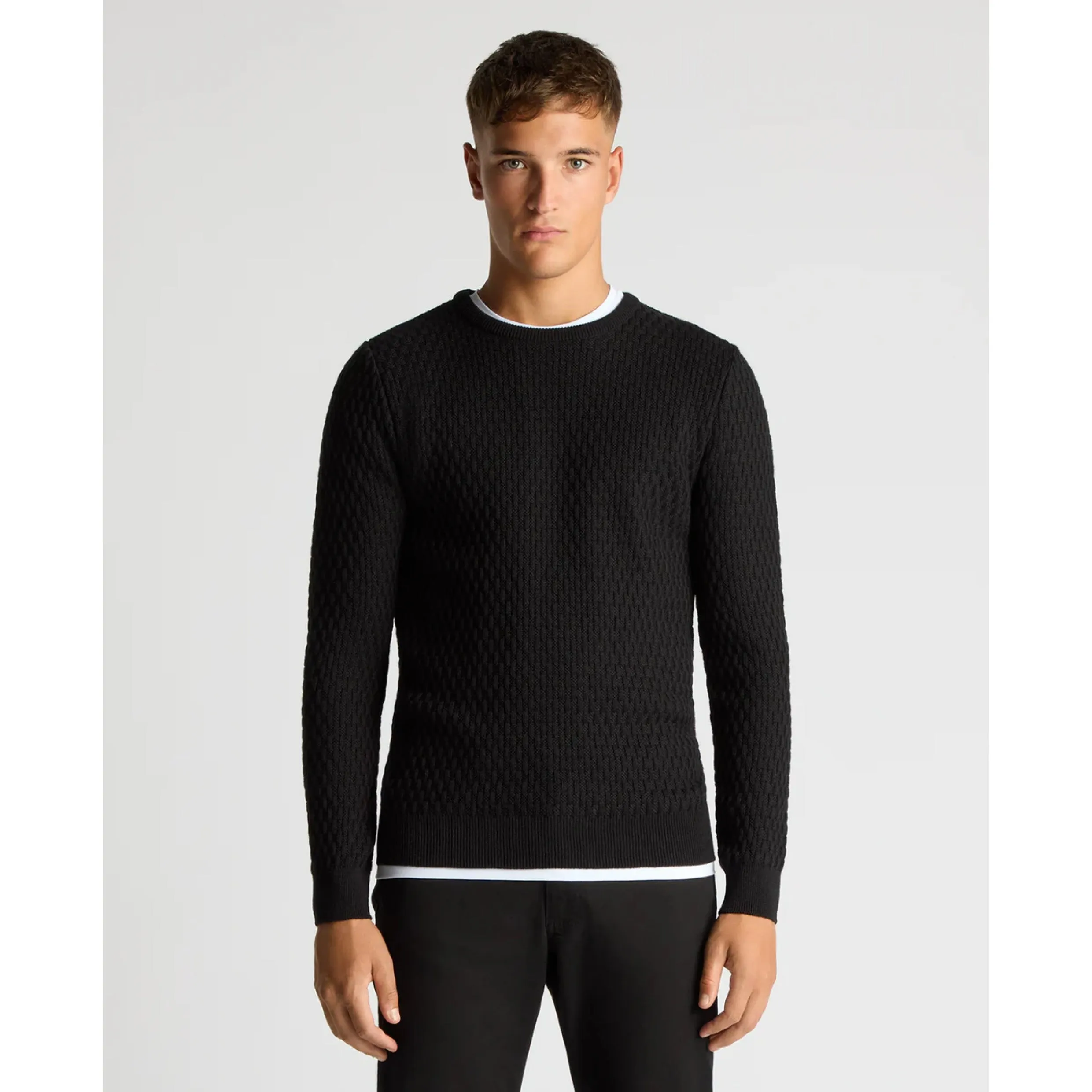 Remus Uomo Tapered Fit Merino Wool-Blend Crew Neck Sweater 58684 Black