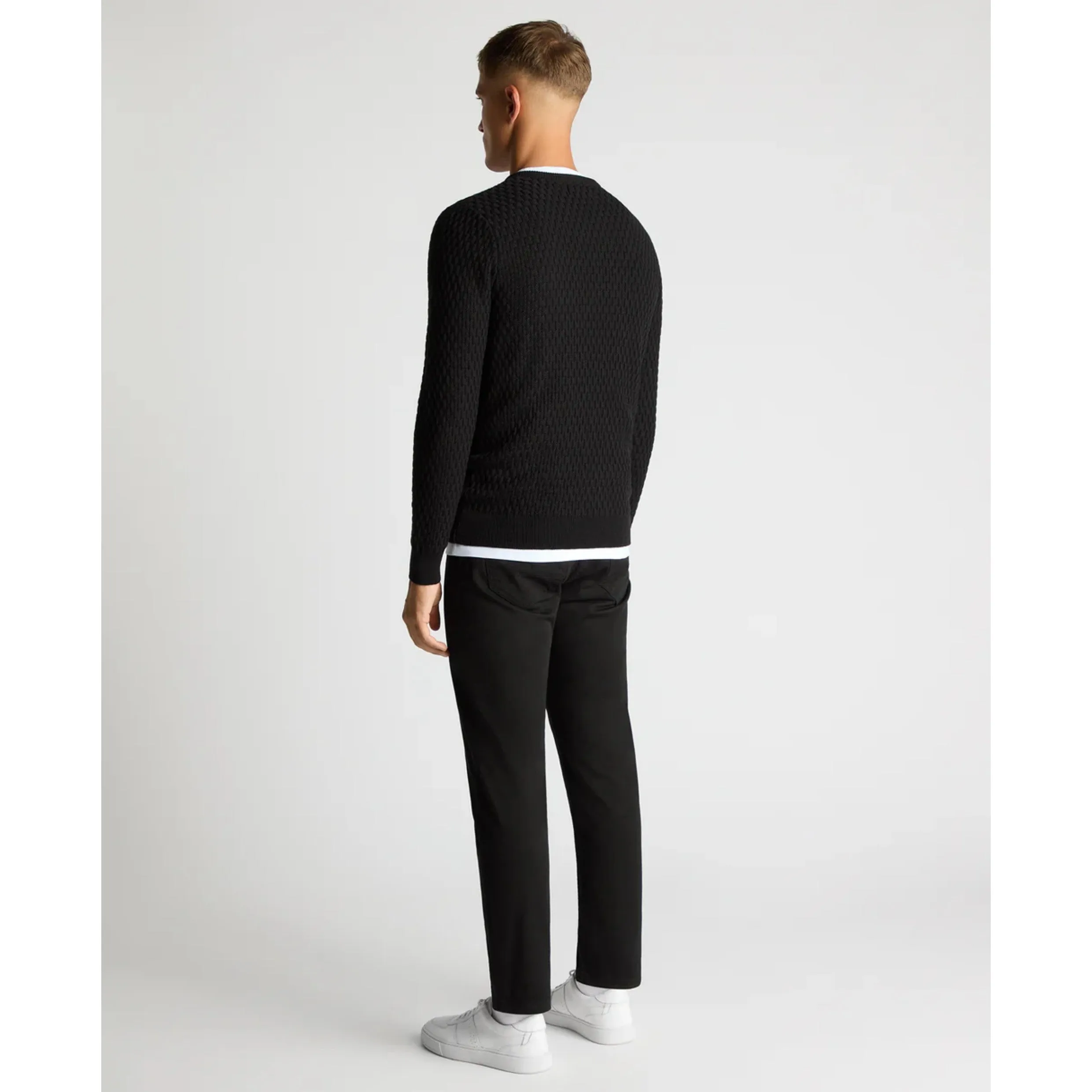 Remus Uomo Tapered Fit Merino Wool-Blend Crew Neck Sweater 58684 Black