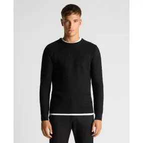 Remus Uomo Tapered Fit Merino Wool-Blend Crew Neck Sweater 58684 Black