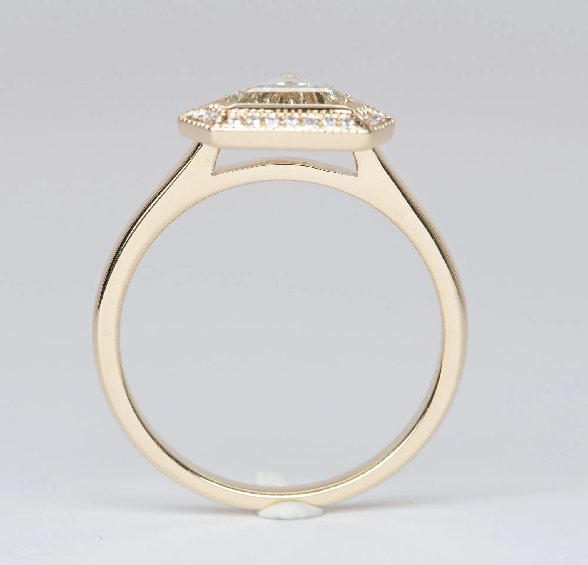 Rose Cut Clear Diamond with Halo 14K Yellow Gold Engagement Ring R6195