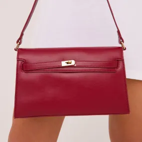 Rosi Lock Detail Rectangle Shaped Shoulder Tote Bag In Burgundy Faux Leather